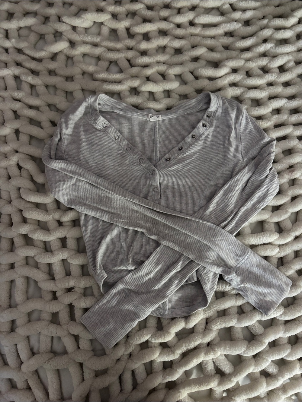 Garage Gray Ribbed Henley Long Sleeve Top